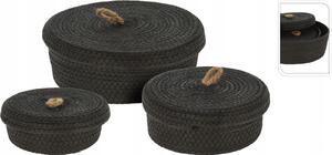 Úložný košík s víkem BlackTwist - sada 3 ks, černý