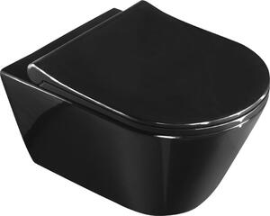 Sapho AVVA závěsná WC mísa Rimless, 35, 5x53 cm, černá lesk + WC sedátko, Slim, Soft Close, černá lesk 100314-108