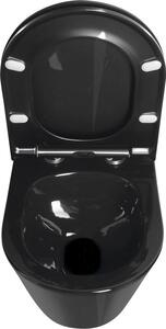Sapho AVVA závěsná WC mísa Rimless, 35, 5x53 cm, černá lesk + WC sedátko, Slim, Soft Close, černá lesk 100314-108