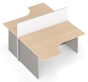 Rohový kancelářský stůl PRIMO s paravanem, magnetická tabule, 2 místa, šedá/bříza