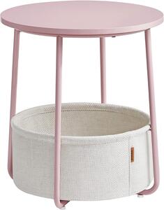 Kulatý příruční stolek s látkovým košíkem, pastelově růžový | VASAGLE