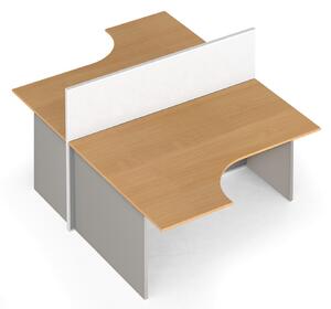 Rohový kancelářský stůl PRIMO s paravanem, magnetická tabule, 2 místa, šedá/buk