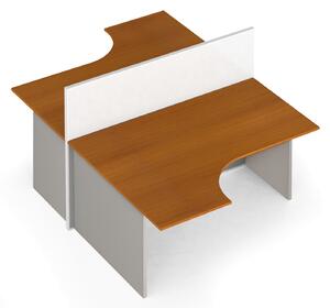 Rohový kancelářský stůl PRIMO s paravanem, magnetická tabule, 2 místa, šedá/třešeň