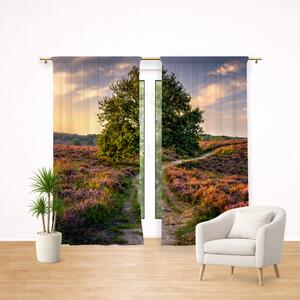Závěs Zlatý soumrak – stromy a pole při západu slunce: 2ks 150x250cm