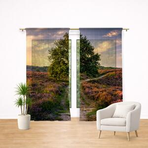 Záclona Zlatý soumrak – stromy a pole při západu slunce: 2ks 150x250cm