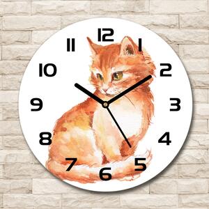 Skleněné nástěnné hodiny kulaté Červená kočka pl_zso_30_c-f_120895228