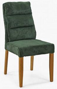 Zelená židle s dubovýma nohama, manšestrová látka