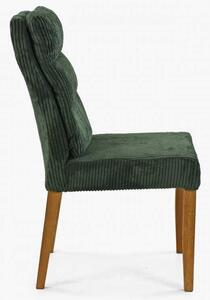 Zelená židle s dubovýma nohama, manšestrová látka