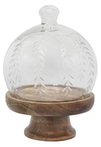 Skleněný poklop na dřevěné noze a broušenými motivy – Ø 16*23 cm - Chic Antique