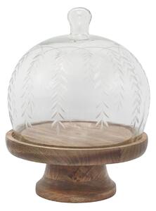 Skleněný poklop na dřevěné noze a broušenými motivy – Ø 20*27 cm - Chic Antique