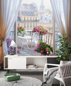 Fototapeta Pohled na balkon s výhledem z okna na Eiffelovu věž, Architektonické fototapety, Populární fototapety, u30137 - Tapeko.co.cz