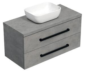 Koupelnová skříňka s černou úchytkou a krycí deskou SAT Cube Way 100x47,5x46 cm beton mat CUBE46C1003BESAT45