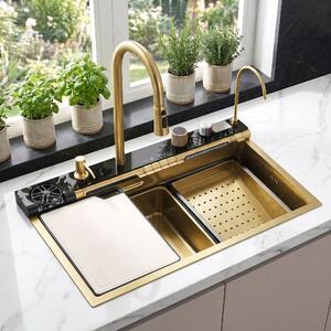 Rea, Multifunkční ocelový dřez 10 v 1 REA Alonzo Brush Gold, ZLE-06419