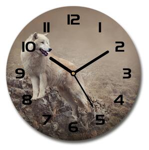 Skleněné hodiny kulaté Bílý vlk na skále pl_zso_30_c-f_60381309