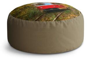 Sablio Taburet Circle Červená tramvaj v lese: 38x48 cm