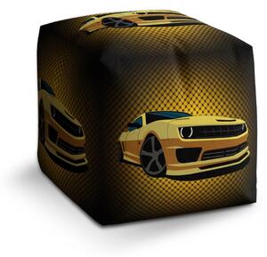 Sablio Taburet Cube Chevrolet Camaro Žlutá mřížka - 40x40x40 cm