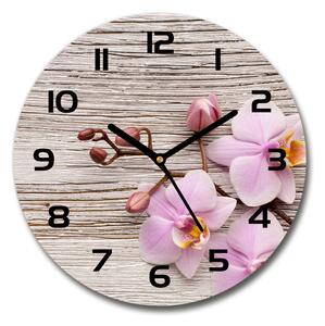 Skleněné hodiny kulaté Orchidej na dřevě pl_zso_30_c-f_62495656