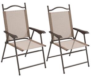 Outsunny Sada 2 Skládacích Zahradních Křesel, Venkovní Křesla s Opěrkami a Prodyšným Materiálem Sedáku, Hnědá | Aosom