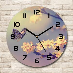Skleněné hodiny kulaté Květ višně a motýl pl_zso_30_c-f_72331211