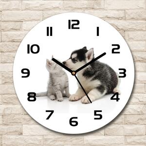 Skleněné hodiny kulaté Pes a kočka pl_zso_30_c-f_73561386