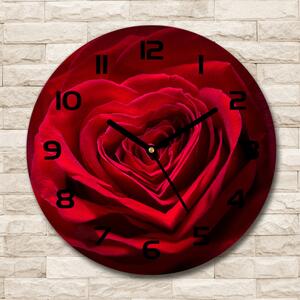 Skleněné hodiny kulaté Červená růže srdce pl_zso_30_c-f_75608886