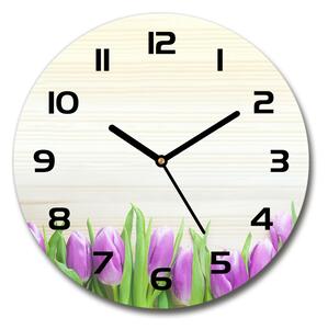 Skleněné hodiny kulaté Fialové tulipány pl_zso_30_c-f_78755149