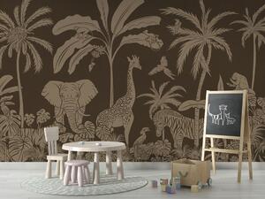Dětská tapeta džungle – Monochrome Jungle Vintage blue | Fugu Materiál: Digitální eko vlies - klasická tapeta nesamolepicí