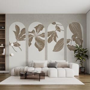 Fototapety Elegantní oblouky s květinovými vzory v béžové a bílé barvě na béžovém pozadí s texturou,, Fototapety příroda, w08866 : uwalls.cz
