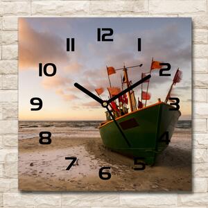 Skleněné hodiny čtverec Rybářská loď pláž pl_zsk_30x30_c-f_102494694