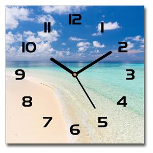 Skleněné hodiny čtverec Pláž na Maledivách pl_zsk_30x30_c-f_104787561