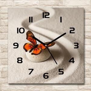 Skleněné hodiny čtverec Kámen zen a motýl pl_zsk_30x30_c-f_105886017