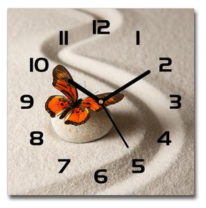 Skleněné hodiny čtverec Kámen zen a motýl pl_zsk_30x30_c-f_105886017