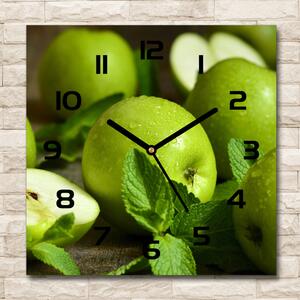 Skleněné hodiny čtverec Zelená jablka pl_zsk_30x30_c-f_110366916