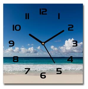 Skleněné hodiny čtverec Pláž Seychely pl_zsk_30x30_c-f_116222008
