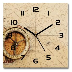 Skleněné hodiny na stěnu Kompas na mapě pl_zsk_30x30_c-f_122551026
