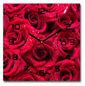 Skleněné hodiny čtverec Kapky na růžích pl_zsk_30x30_c-f_122317792