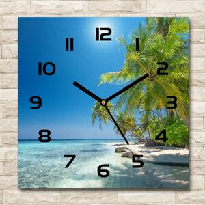 Skleněné hodiny čtverec Maledivy pláž pl_zsk_30x30_c-f_126748913
