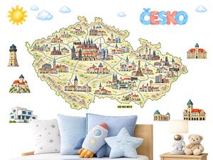 Mapa Česko budovy architektura samolepky na zeď arch 75 x 43 cm