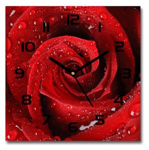 Skleněné hodiny čtverec Kapky na růži pl_zsk_30x30_c-f_37464697