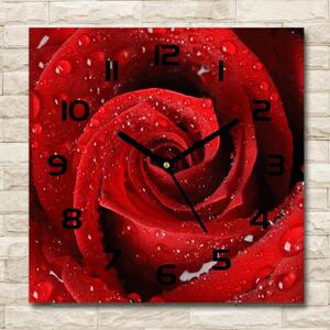 Skleněné hodiny čtverec Kapky na růži pl_zsk_30x30_c-f_37464697