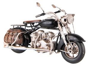 Dekorativní retro model stříbrno-černá motorka s brašnami - 19*9*11 cm