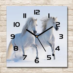 Skleněné hodiny čtverec Dva koně ve sněhu pl_zsk_30x30_c-f_46568530
