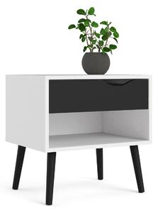 Noční stolek OSLO 75394 v bílé barvě se zásuvkou v černé barvě