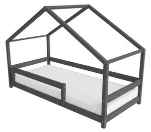 Dětská postel domeček LUCKY s předním štítem - Tmavě šedá, 80x160 cm, S přední zábranou