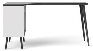 Rohový psací stůl OSLO 75450 v bílé barvě se zásuvkami v černé barvě