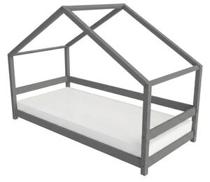 Dětská postel domeček LUCKY s předním štítem - Tmavě šedá, 80x160 cm, S otevřeným vstupem