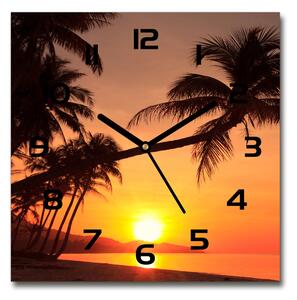 Skleněné hodiny čtverec Západ slunce pláž pl_zsk_30x30_c-f_60014664