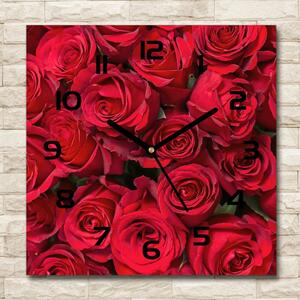 Skleněné hodiny čtverec Červené růže pl_zsk_30x30_c-f_67561194