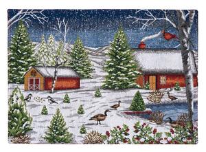 Prostírání MOTIV domky a rybník červenobílá 32 x 48 cm