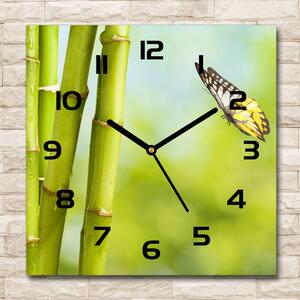 Skleněné hodiny čtverec Bambus a motýl pl_zsk_30x30_c-f_69817087